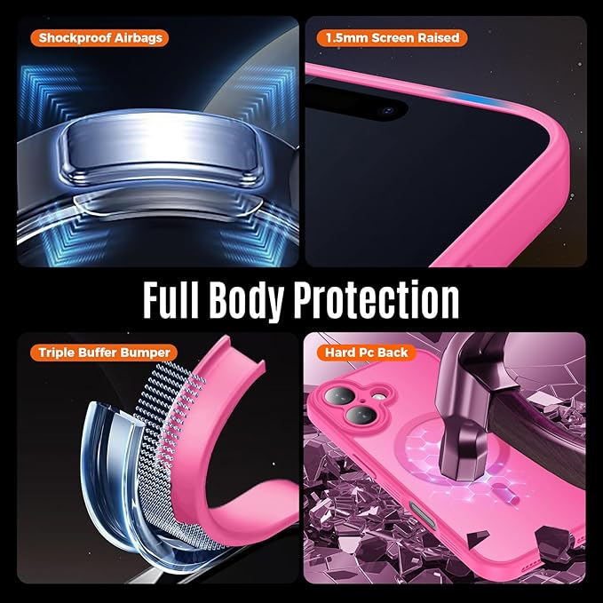 Symcele Designed for iPhone 17 Case, Compatible with MagSafe, [Camera Protection] [15FT Military Droptection] Shockproof Translucent Matte Anti-Slip Phone Case, 6.3", Hot Pink