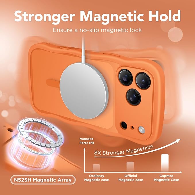 CAPRARO Magnetic for iPhone 17 Pro Case for Women Girls, Upgraded [Full Camera Protection] [Compatible with MagSafe] Cute Wave Translucent Matte Phone Case for iPhone 17 Pro, Cosmic Orange
