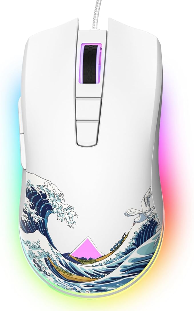 Womier Wired Gaming Mouse, 12400 DPI RGB Mouse with RGB Backlit Modes & 7 Macro Buttons, PC Gaming Mice Support DIY Keybinding, Gamer Computer Mice for Laptop PC Mac Windows(G705 Kanagawa)