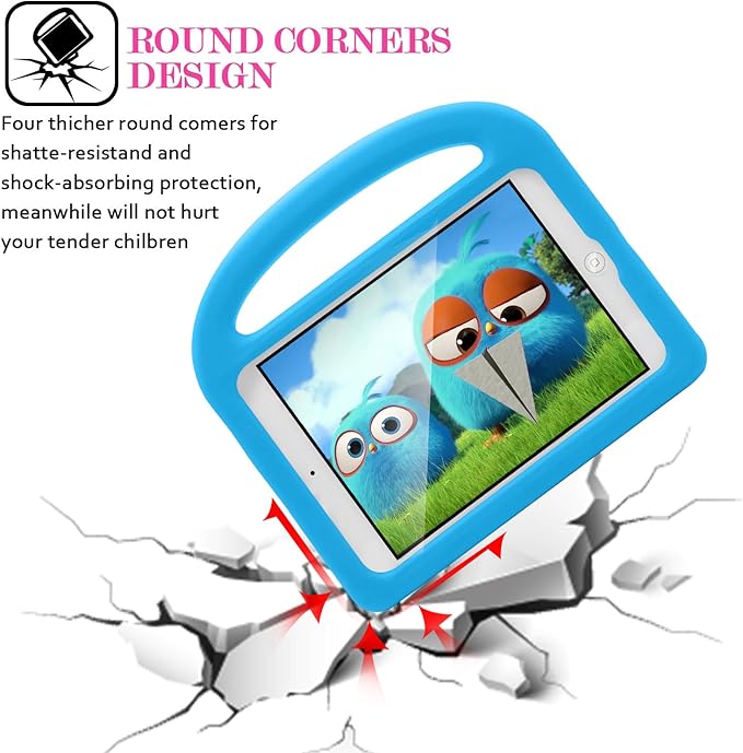 Kids Case for 7.9" iPad mini 5/Mini 4/Mini 3/Mini 2/Mini 1, Friendly Silicone Shockproof Cover with Handle Kickstand for Apple iPad mini 5th (2019), Mini 4th/ 3rd/ 2nd/1st Generation, Blue