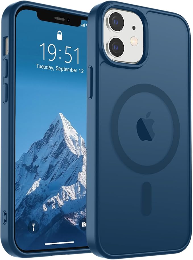 SUPFINE Magnetic for iPhone 12 Mini Case & iPhone 13 Mini Case (Compatible with MagSafe) (Military Grade Drop Protection) Slim Translucent Matte Shockproof Phone Cover,Deep Blue