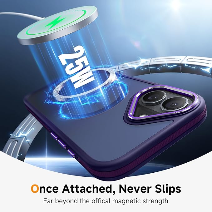 Magnetic 3 in 1 for iPhone 17 Case, [Omni-Directional Protection] with 1x Screen Protector + 1x Camera Cover, [Seamless Work with Magsafe] Translucent Protective Silm Phone Case for iPhone 17 Purple