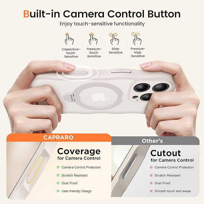 CAPRARO for iPhone 16 Pro Case with 360° Spin Magnetic Stand for Women, [Compatible with MagSafe] [Full Camera Protection] Cute Wave Translucent Matte Case for iPhone 16 Pro, Stone