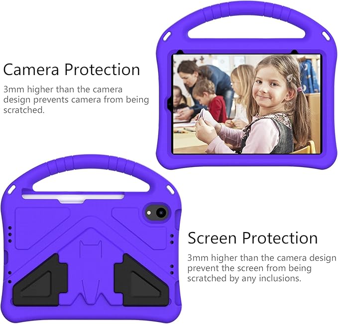 Kids Case for Apple iPad mini 7 2024/ iPad mini 6 2021 8.3", EVA Durable Shockproof Handle Kickstand Lightweight Kids Friendly Cover Case with Shoulder Strap, Purple