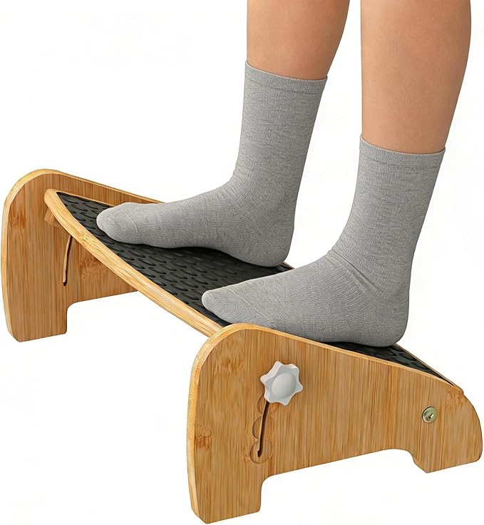 Adjustable Under Desk Footrest-Bamboo 4-Position Ergonomic Office Foot Stool with Large Non-Slip Surface, Improves Posture for Home,Office & Computer Desk Use (Natural)