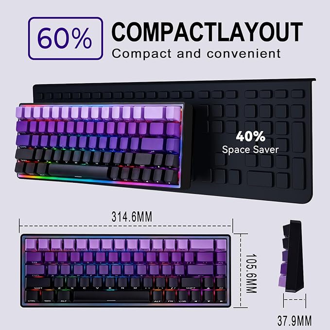 Mechanical Gaming Keyboard 65% Wired, Magnetic Switch Hot Swappable RGB Backlit, 68-Key Compact Mini Keyboard with Blue Switch, Detachable USB-C Cable for PC Mac Gamer