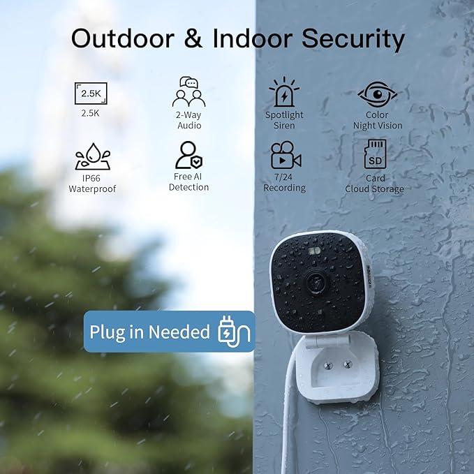 VIMTAG 4MP Security Camera, 2.4G/5G Outdoor Indoor Cameras for Home Security with Color Night Vision, Motion Activated Spotlight/Siren, IP66,2-Way Audio, Support Cloud/Card(not Include), Wired, 4Pack