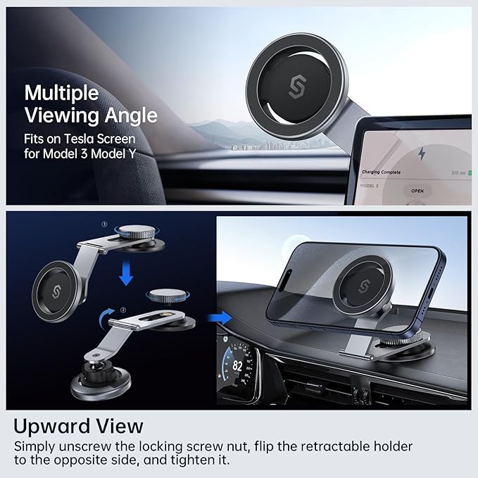 SYNCWIRE Fits MagSafe Car Mount for Universal Dashboard, Tesla Screen, Magnetic Phone Holder for Car,Foldable Aluminum Alloy Arm,Super Stable Car Mount for iPhone 17 Pro Max 16 15 14 13 12&All Phones