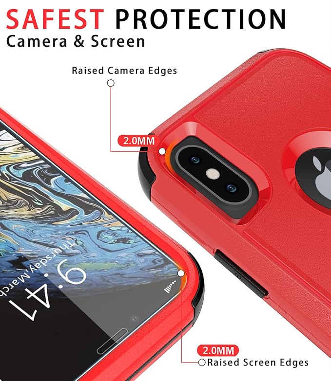 Diverbox for iPhone X Case/iPhone Xs Case [Shockproof] [Dropproof] [Tempered Glass Screen Protector ] Heavy Duty Protection Phone Case Cover for Apple iPhone X/XS (Red)