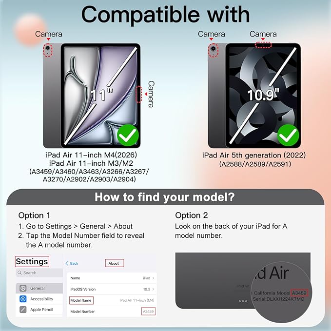 JETech Case for iPad Air 11-Inch M4/M3/M2 (2026/2025/2024), iPad Air 5 (2022 5th Generation 10.9-Inch), Slim Stand Hard Back Shell Cover with Auto Wake/Sleep (Light Blue)