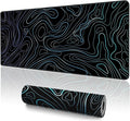 Topographic XL Mouse Pad (35.4x15.7 Inch), Large Gaming Desk Mat with Stitched Edges, Waterproof Non-Slip XXL Keyboard Pad, Aesthetic Blue Line Art Desk Decor