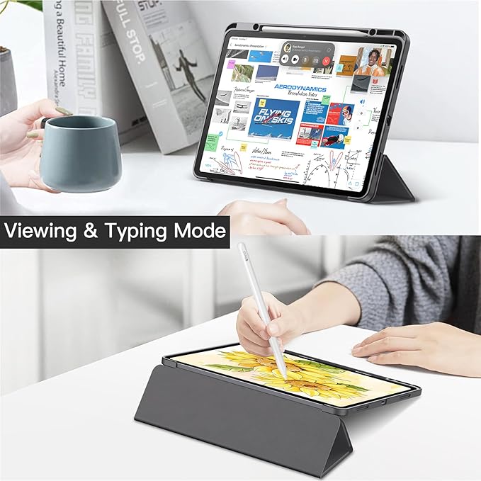 JETech Case for iPad Air 13-Inch M4/M3/M2 (2026/2025/2024) with Pencil Holder, Clear Transparent Back Shell Slim Stand Shockproof Tablet Cover, Auto Wake/Sleep (Space Gray)