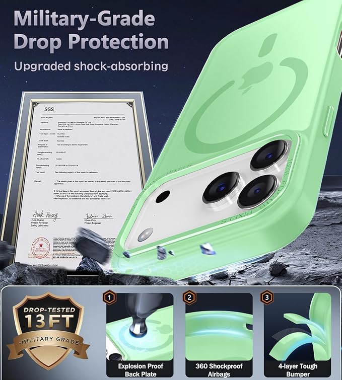 Newfuture Magnetic for iPhone 17 Pro Max Case [Compatible with Magsafe] [Military Grade Drop Protection] Translucent Matte Anti-Scratch Shockproof Protective Phone Cover 6.9 Inch, Matcha Green