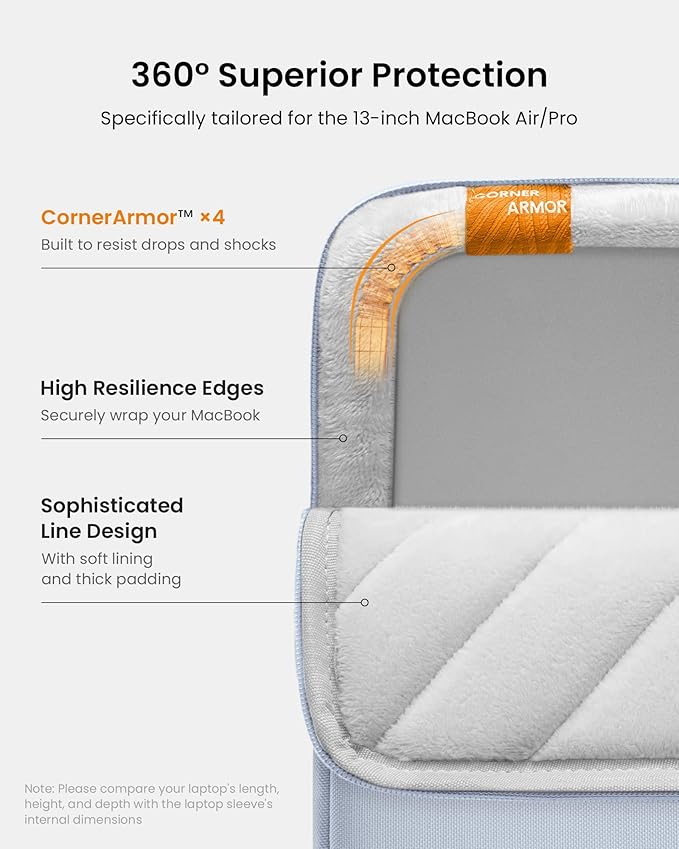 tomtoc 360° Protective Laptop Sleeve for 13-inch New MacBook Air M5/A3449 (2026) M4/A3240, M3/A3113, M2/A2681, M1/A2337, Water-Resistant Computer Case Bag Fits 13" MacBook Neo A18 & MacBook Pro M2/M1