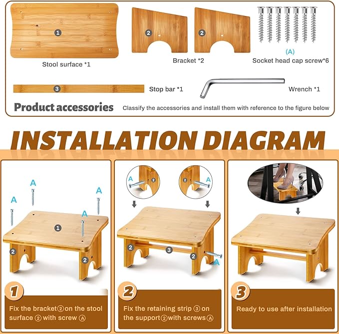 Yookeer Foot Rest Under Desk, Nursing Foot Stool Wood Desk Footrest Slanted Rest Nonslip Wooden Stool Chair Portable for Adults, Office Home Kitchen Bedroom Living Room Bathroom