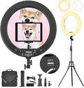 18 inch Ring Light with Stand,60W Bi-Color 3000-5800K Professional Ring Lights with Tripod for Makeup Vlog, Tattoo Large Ring Light for Phone Camera Tablet