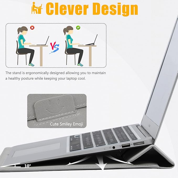 HYZUO 13.3-14 Inch Laptop Sleeve Case with Stand Feature for MacBook Pro 14 M5/M4/M3/M2/M1 2026-2021, MacBook Pro/Air 13.3, 13.5" 13.8" Surface Laptop, HP Spectre X360 13/14, Light Gray