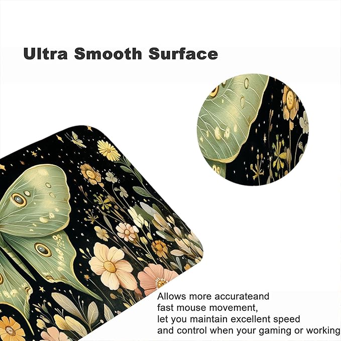 Moon Phase Moth Garden Desk Mat Luna Moth Flowers Mousepad XL Large Gaming Mouse Pad Laptop Keyboard Mat Desk Pad 31.5"x11.8" Office Computer Keyboard Laptop Home