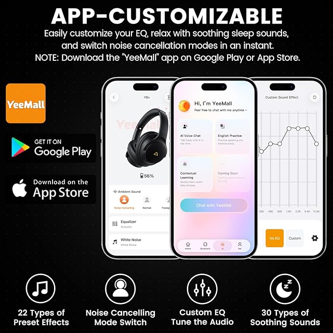 1Mii Y8+ Hybrid Active Noise Cancelling Headphones, 100H Playtime, Bluetooth 6.0 Over Ear LDAC Wireless Hi-Res Audio & Deep Bass, Comfortable for Travel Airplane Home Office, Custom EQ via App, Black