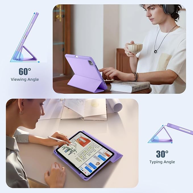 Kidopire New Compatible with iPad Pro 11 Inch Case (M4 2024/M5 2025) with Pencil Holder, Smart Cover with Protective Trifold Stand & Soft TPU Back, Auto Wake/Sleep, Support Pencil Pro, Lavender