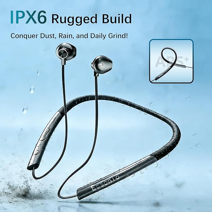 Neckband Bluetooth Earbuds with Mic Hybrid Active Noise Cancelling, 36H Playtime, IPX6 Waterproof, Comfortable Magnetic Sport Headphones for Running, Work, Travel Black