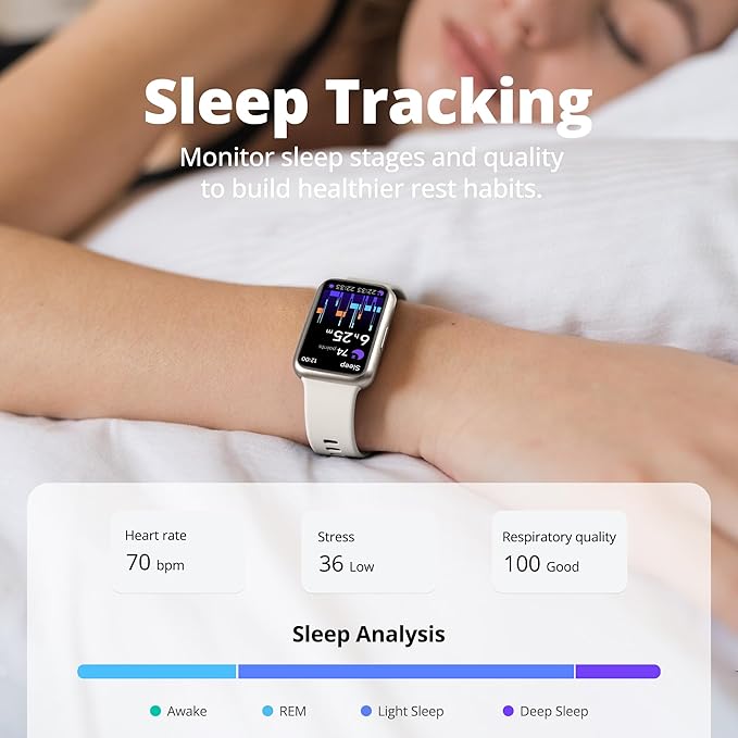 Fitness Tracker for Men & Women, 1.47” HD Smart Band, 24/7 Heart Rate & SpO2 Tracking, Sleep Monitor & Step Counter, 100+ Sports Modes, 3ATM Waterproof, Compatible with Android & iOS, Beige
