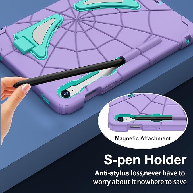 AKABEILA Compatible with Samsung Galaxy Tab S7/S8/S9/S9 FE 11 inch(2023) Tablet Case，Lightweight Shockproof Rugged Protective Cover with Kickstand for Kids Children Boys Babies Purple Mint Green