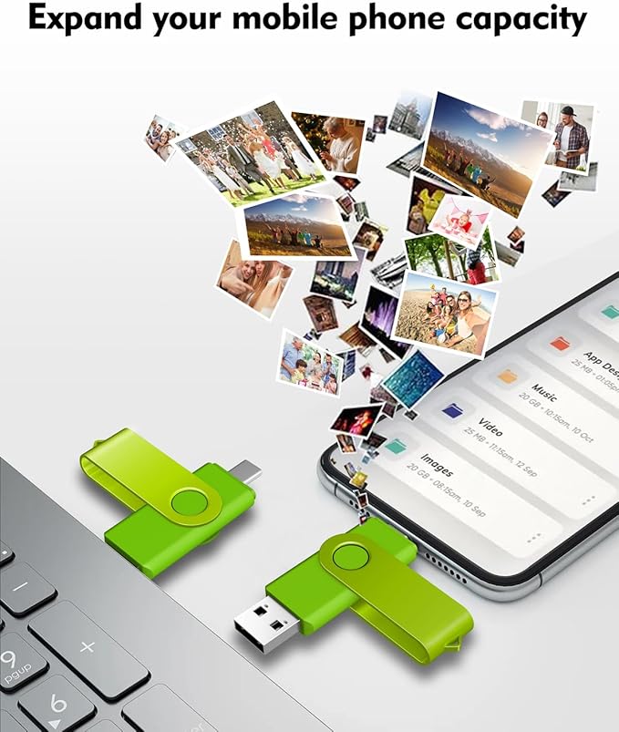AreTop 8GB USB C Thumb Drive Dual USB 2.0 Flash Drive 8GB USB Drive Swivel Design 2-in-1 Portable Type-C Memory Stick for Android Smartphone, Computers, MacBook, Tablets, PC, 1 Pack (Green)