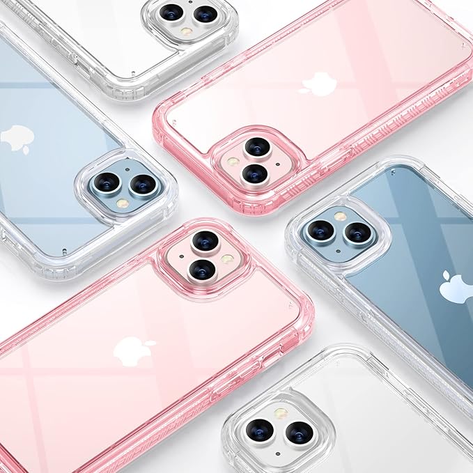 Diaclara Designed for iPhone 13 Case, Full Body Rugged with Built-in Touch Sensitive Anti-Scratch Screen Protector, Soft TPU Bumper Case for iPhone 13 6.1" (Clear Pink)