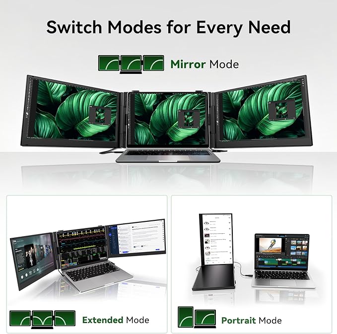 14" Triple Laptop Screen Extender, Ultra-Thin Lightweight FHD 1080P IPS Portable Monitor, Extended Dual Screen for Laptops 13-17.3" Compatible with Wins Mac Chrome Dex Phone Travel Work