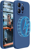 Miracase Magnetic Case Designed for iPhone 14 Pro Max Phone Case with Screen Protector,[Upgraded Enhanced Camera Protection],Shockproof Liquid Silicone Case 6.7 inch, Glass Blue Magnetic