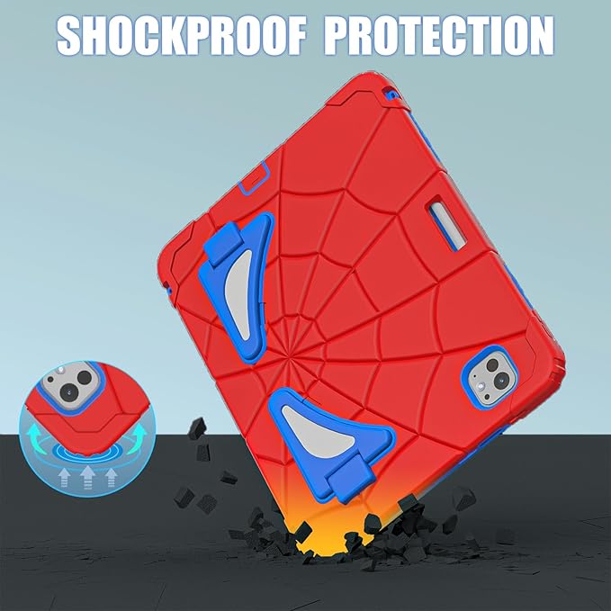 AKABEILA Compatible with Apple iPad Pro 11(2024) 11 inch Tablet Case，Lightweight Shockproof Rugged Protective Cover with Kickstand for Kids Children Boys Babies Red Blue