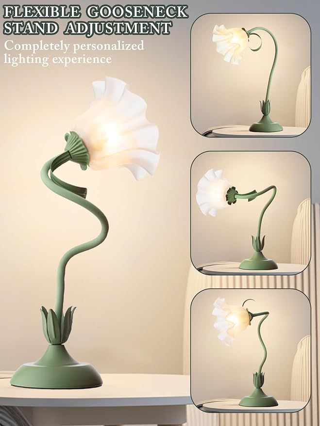 AQDZCNF Flower Table Lamp,LED Reading Light Bedside Vintage Flower Night Light,3 Colors Modes Kawaii Bedside Lamps Decor,Living Room Bedroom Room Lighting Table Lamps Home Decoration (Green)