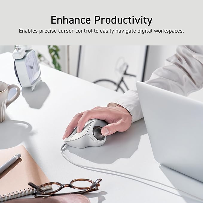 ELECOM Ergonomic Comfort Design Trackball IST Wired USB-A Connection, Smooth Tracking with Ruby Ball Bearing, 36mm Ball, Thumb Control, Compatible for Windows, PC, and Mac White (M-IT10URWH)