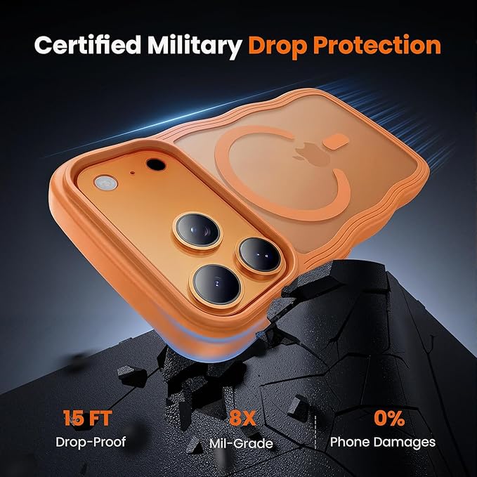 toushion for iPhone 17 Pro Case Cute Orange,Fits MagSafe,Matte Skin Feeling Back,Curly Wave Edge,Slim & Durable & Stylish,Cover Military-Grade Protection