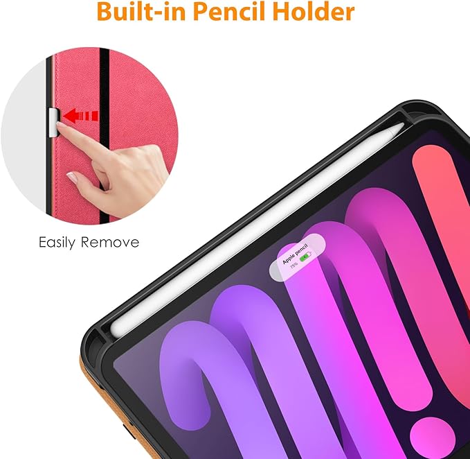 DTTO for iPad mini 7th (A17 Pro) 2024/iPad Mini 6th Generation Case 2021 8.3 Inch, Premium Leather Business Folio Stand Cover for Mini 7/6 with Pencil Holder-Multiple Viewing Angles, Watermelon red