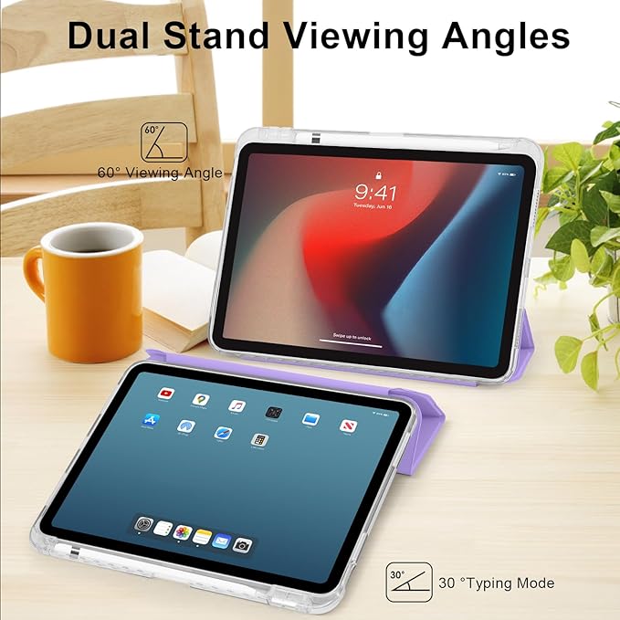 Case for iPad A16 11th Generation 11" 2025, iPad 10th Generation 10.9 Inch 2022, Hybrid Protective Cover with Pencil Holder, Clear Transparent Back Shell Anti-Yellowing Case, Lilac Purple