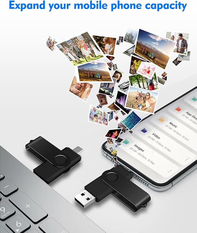 AreTop 128GB USB C Thumb Drive Dual USB 3.0 Flash Drive 128GB USB Drive Swivel Design 2-in-1 Portable Type-C Memory Stick for Android Smartphone, Computers, MacBook, Tablets, PC, 1 Pack, Black