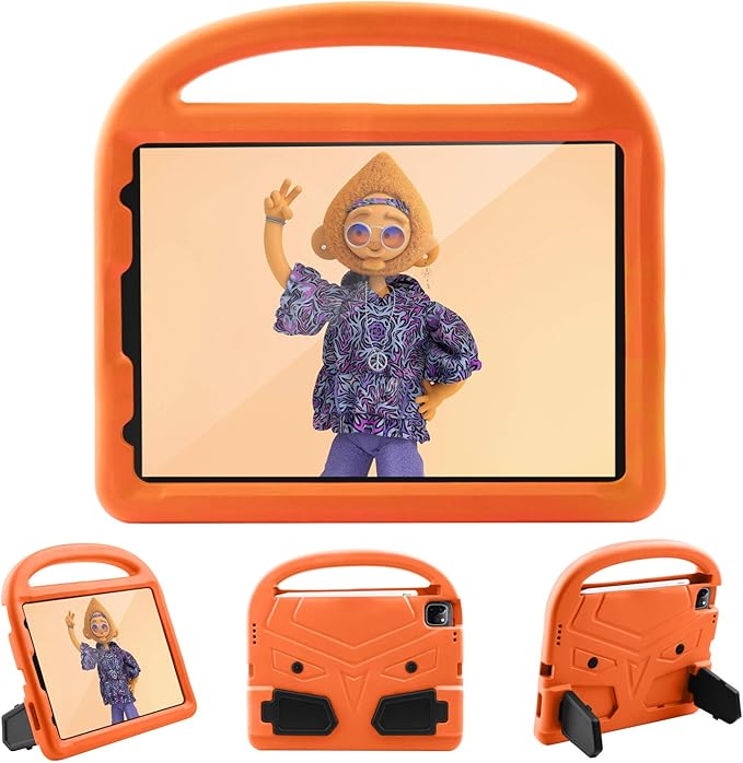 Kids Case for iPad Pro 11-inch 4th/3rd/2nd Generation(2020-2022), Techcircle Child Shockproof EVA Protective Handle Stand Case for iPad Air 5/Air 4 10.9", Support Pencil Charging, Orange