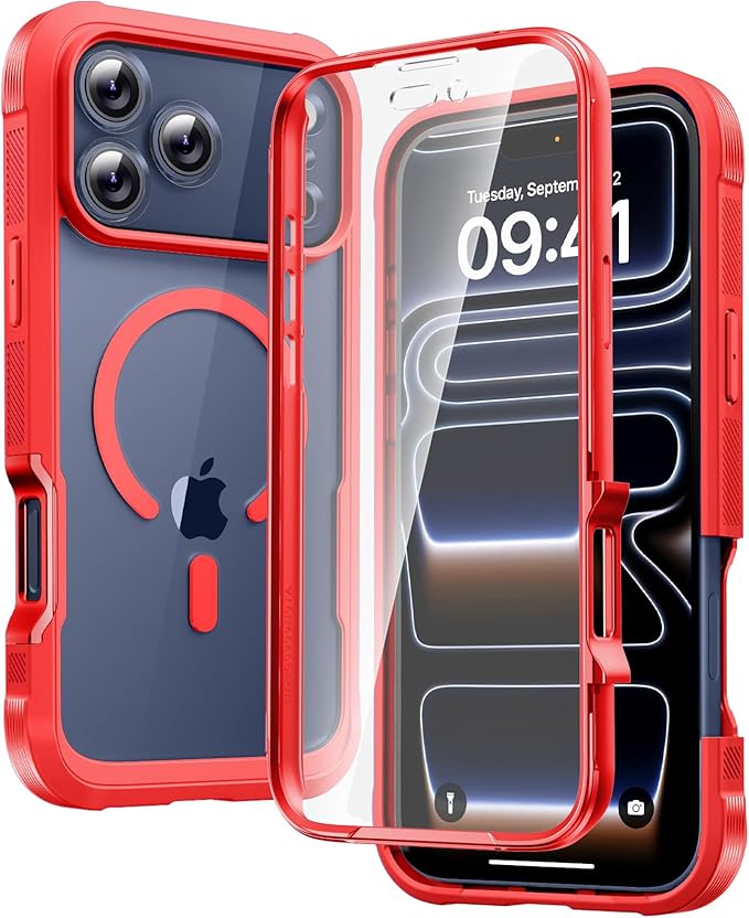 Diaclara Magnetic Designed for iPhone 17 Pro Case 6.3'' Full Body Bumper,[Compatible with MagSafe] Military Drop Proof Phone Case with Built-in Screen Protector,Easy Install,No Gap,Red