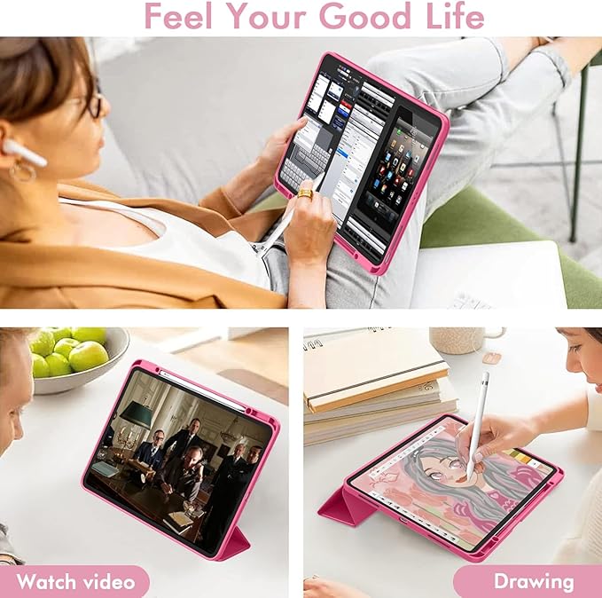 ZryXal New iPad Air 13 Inch Case M3 2025/M2 2024 with Pencil Holder, Trifold Stand Smart Case with Soft TPU Back,Auto Wake/Sleep(Watermelon)