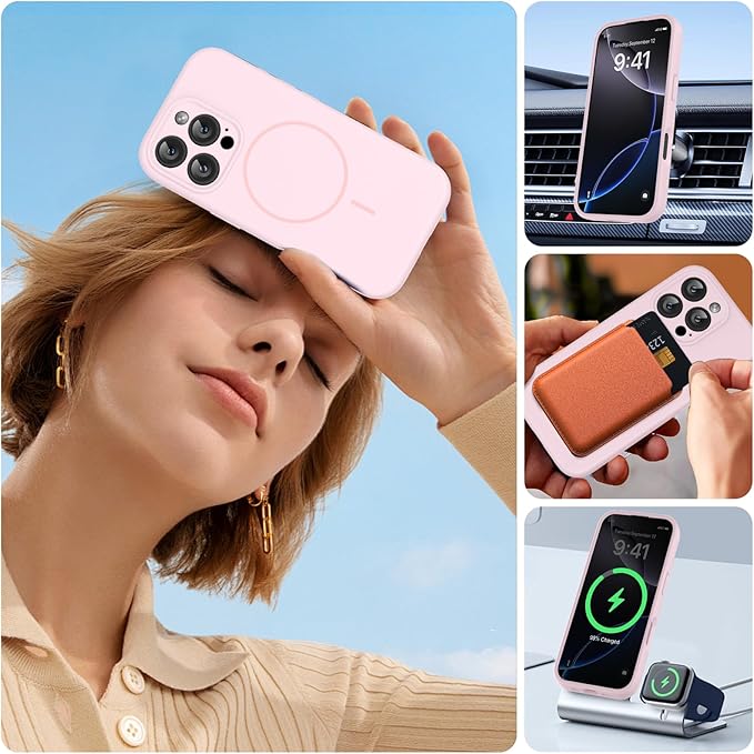 Miracase Magnetic for iPhone 16 Pro Case, [Soft Anti-Scratch Microfiber Lining], Compatible with MagSafe, Liquid Silicone Case Shockproof Drop Protection Phone Case for 16 Pro,Sand Pink