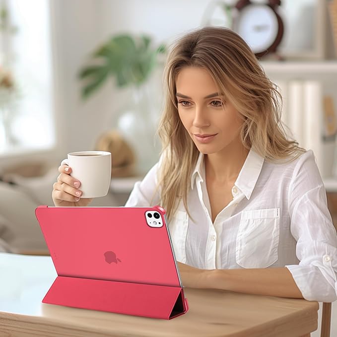 ProCase for iPad Pro 13 Inch Case M5 2025/ M4 2024, Smart Cover iPad Pro M5 M4 Case 13 Inch, Slim Stand Translucent Hard Shell Back, Supports Touch ID, Auto Wake/Sleep -Red