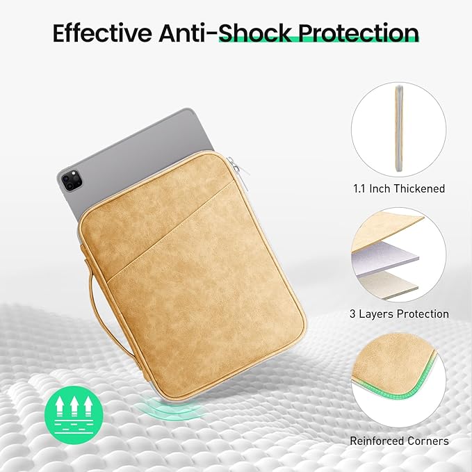 DTTO Tablet Sleeve Bag for New 13 Inch iPad Pro M4/iPad Air M2 2024, 12.9 Inch iPad Pro 6/5/4/3, 12.4 Inch Galaxy Tab S8+/S9+/S9 FE+, Surface Pro 9/8, Waterproof Travel for iPad Case Bag, Apricot