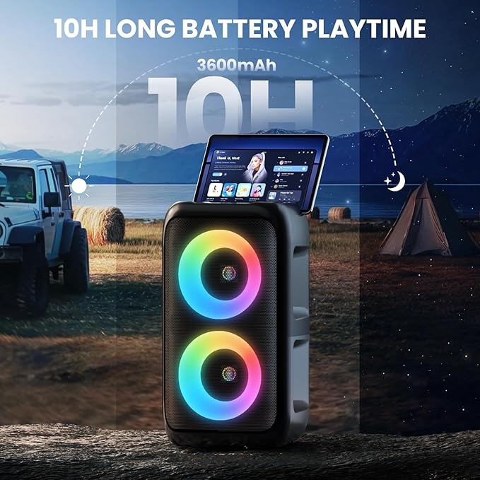 Bluetooth Speaker with 2 Wireless Microphones - Big Party Speaker for Adults Kids Karaoke with Lights - Portable Rechargeable Floorstanding Speakers Support TWS/AUX/USB/TF Card for Home Party Gift