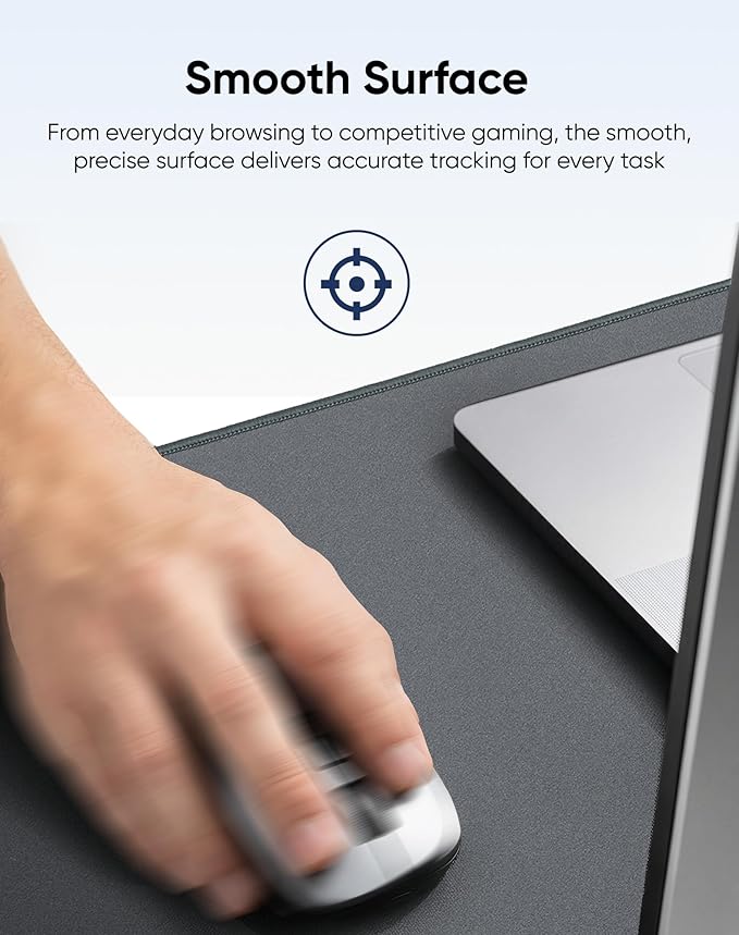 Reniteco Waterproof Large Gaming Mouse Pad with Durable Stitched Edges, Non-Slip Rubber Base, Grainy Jacquard Mouse Mat Desk Pad for Home Office Gaming, 27.6"x11.8"x0.12", Matte Gray