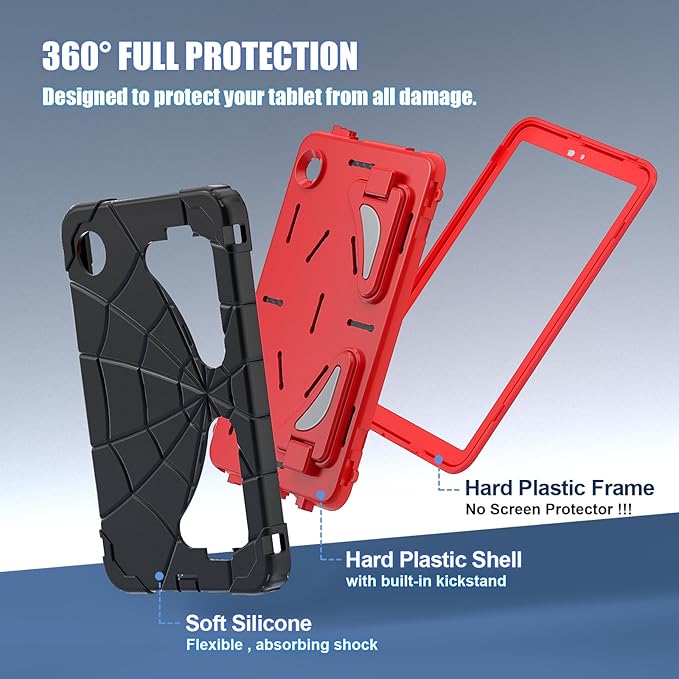 AKABEILA Compatible with Samsung Galaxy Tab A11+ 2025 11 inch Tablet Case，Lightweight Shockproof Rugged Protective Cover with Kickstand for Kids Children Boys Babies Black Red