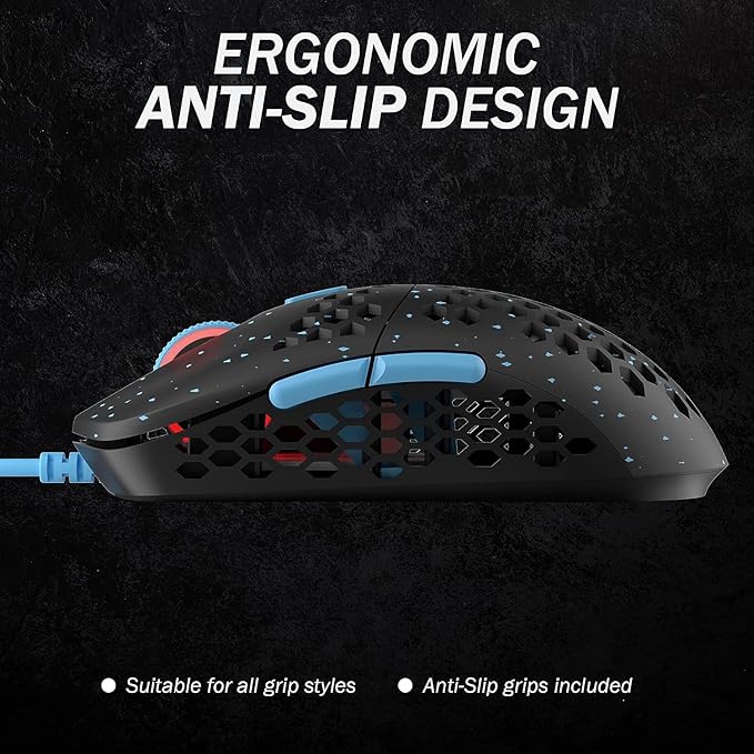 HK GAMING Mira M Ultra Lightweight Honeycomb Shell Wired RGB Gaming Mouse - Up to 12 000 cpi | 6 Buttons - 63g Only (Mira-M, Blue Phantom)