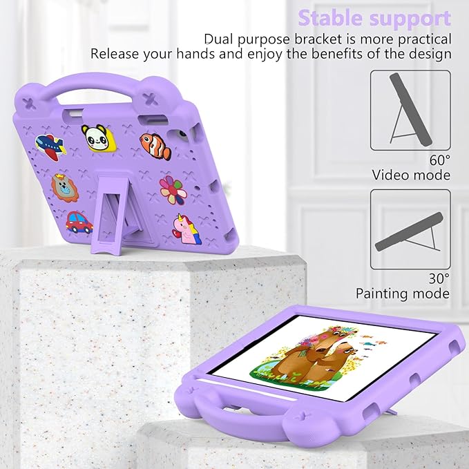 AKABEILA Compatible with Apple iPad Air 1 2013/Air 2 2014/Pro 9.7(2016)/iPad 9.7(2017/2018) Tablet Case, Kids Shockproof Protective Case with Shoulder Strap & Stand Handle & Pen Tray Light Purple