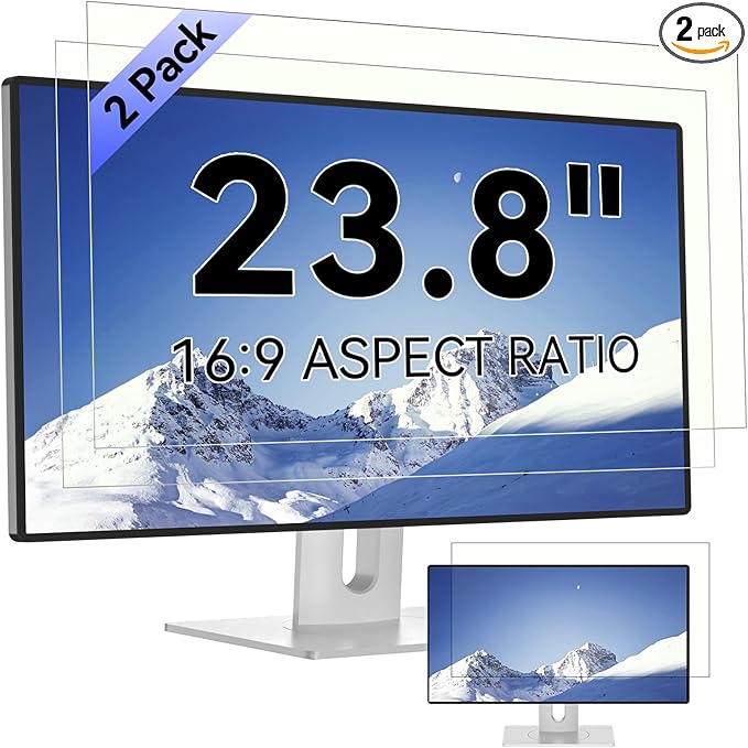 [2-Pack] 23.8 Inch Computer Blue Light Blocking Screen Protector for 16:9 Widescreen Monitor, Anti Glare Anti-UV Eye Protection Desktop PC LED Monitor Filter, Removable Anti-Scratch Screen Film 23.8in